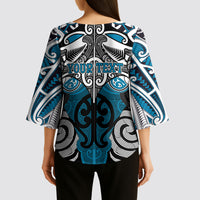 Personalised Maori Ngati Porou Kimono Sleeve Blouse Silver Fern Kowhaiwhai Art LT01 - Polynesian Pride