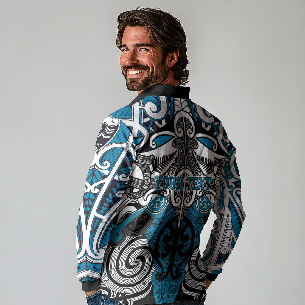 Personalised Maori Ngati Porou Long Sleeve Polo Shirt Silver Fern Kowhaiwhai Art LT01 - Polynesian Pride