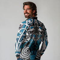 Personalised Maori Ngati Porou Long Sleeve Polo Shirt Silver Fern Kowhaiwhai Art LT01 - Polynesian Pride