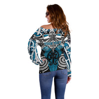 Personalised Maori Ngati Porou Off Shoulder Sweater Silver Fern Kowhaiwhai Art LT01 - Polynesian Pride