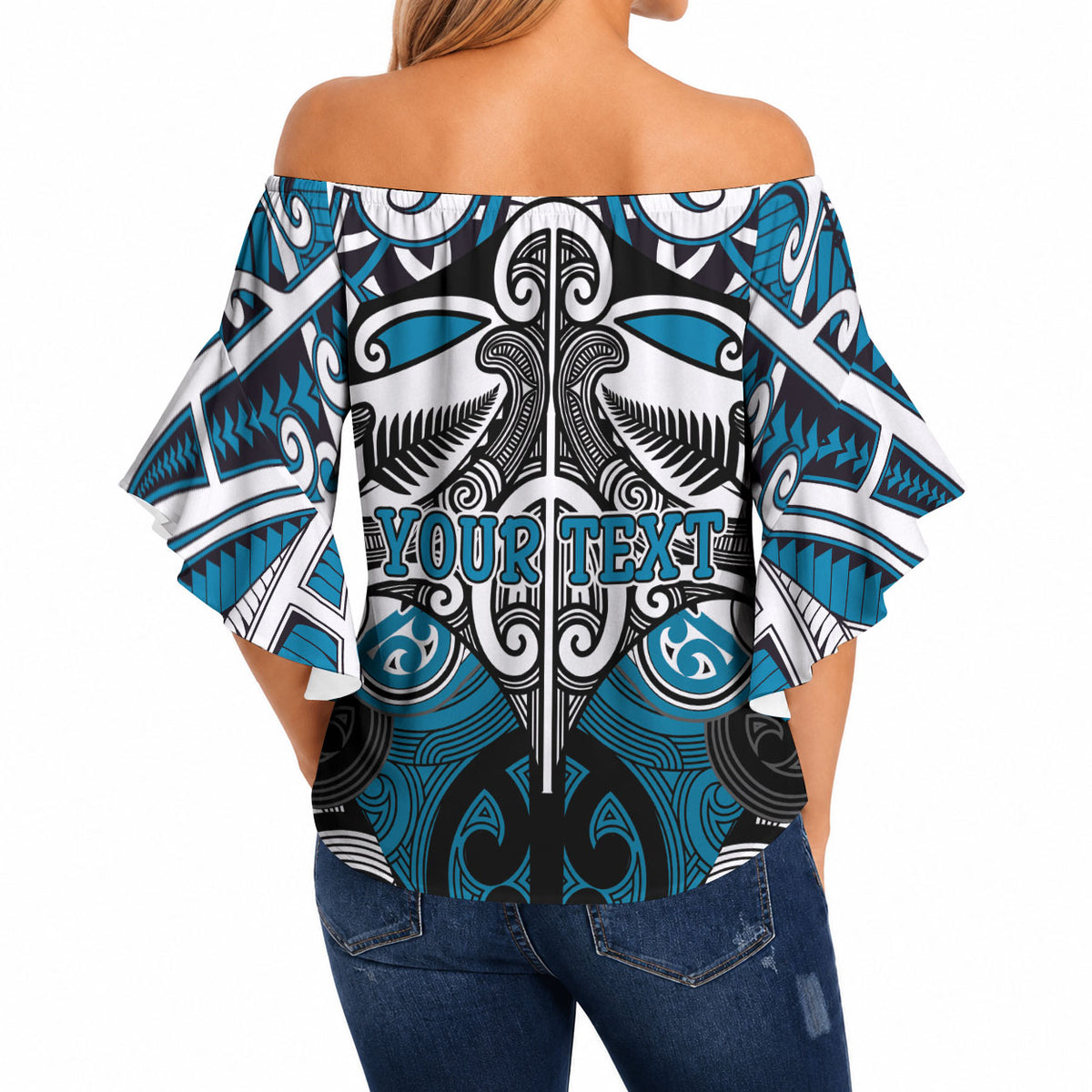Personalised Maori Ngati Porou Off Shoulder Wrap Waist Top Silver Fern Kowhaiwhai Art LT01 - Polynesian Pride
