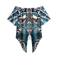 Personalised Maori Ngati Porou Off Shoulder Wrap Waist Top Silver Fern Kowhaiwhai Art LT01 - Polynesian Pride