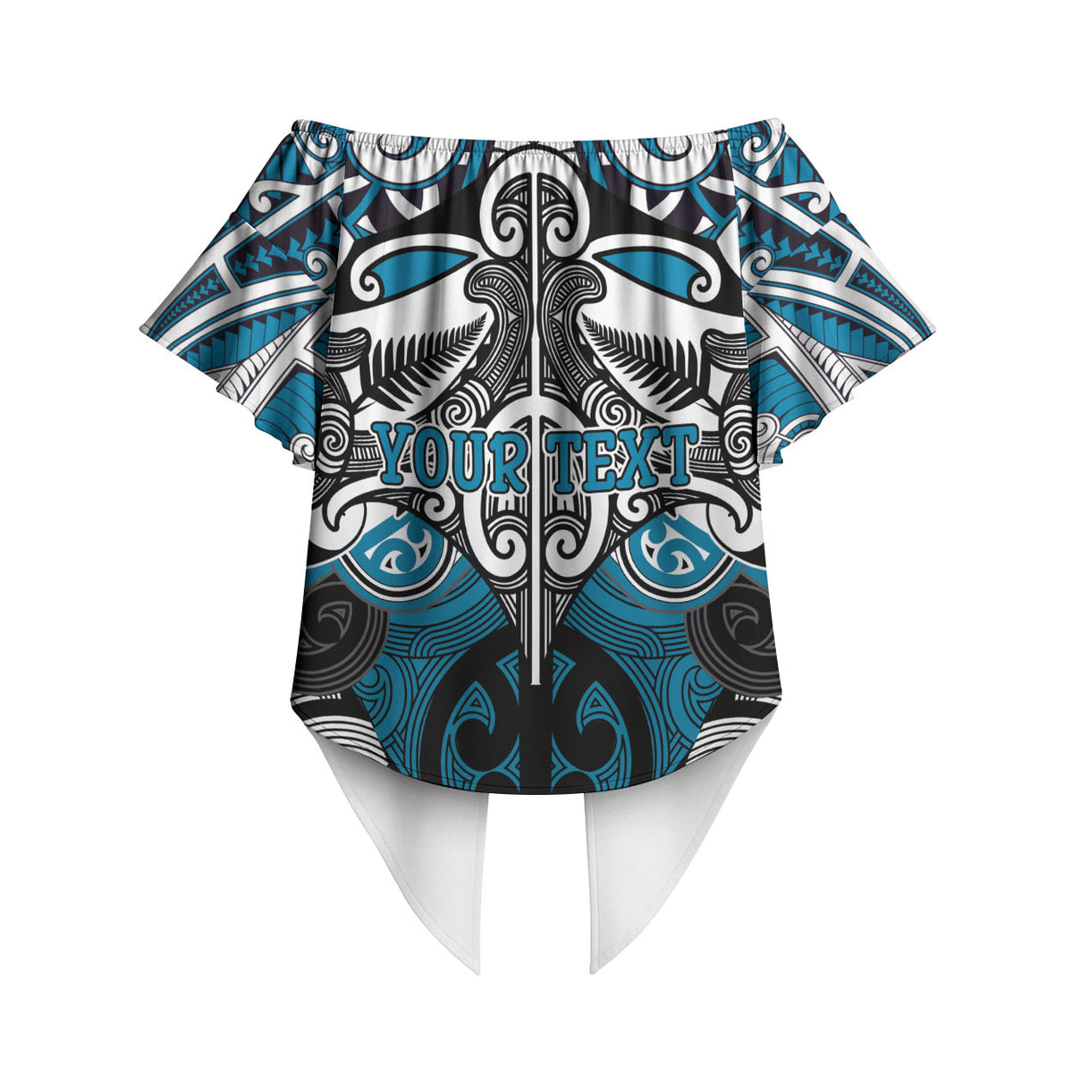 Personalised Maori Ngati Porou Off Shoulder Wrap Waist Top Silver Fern Kowhaiwhai Art LT01 - Polynesian Pride