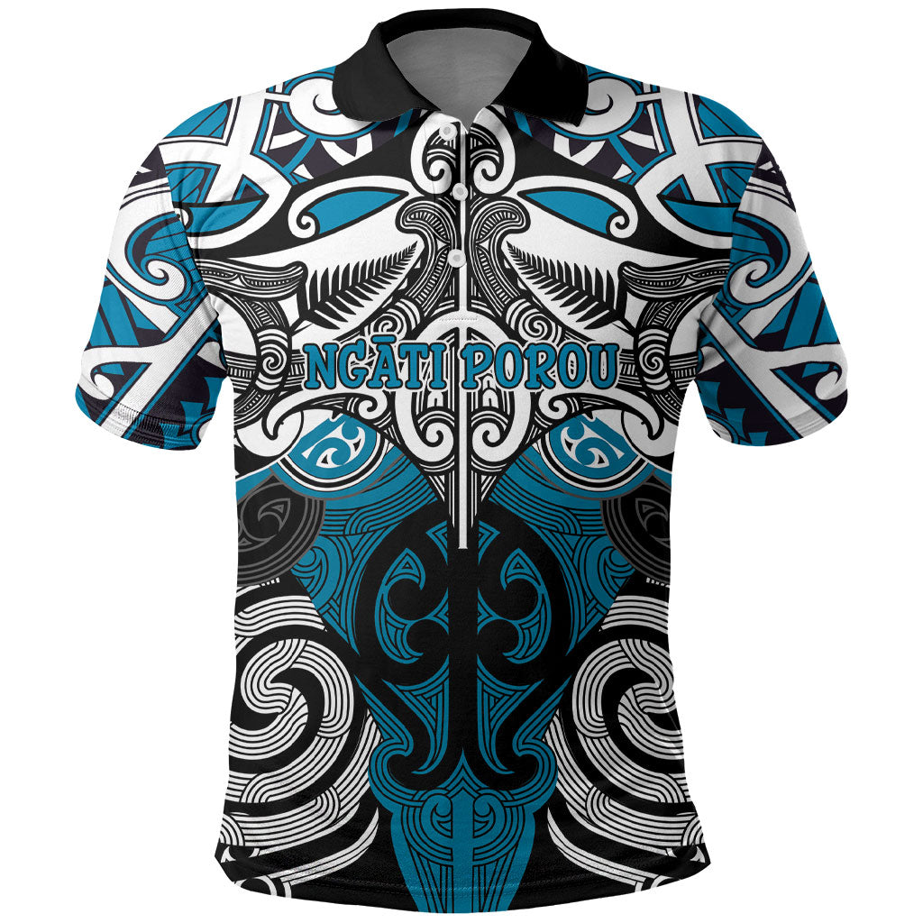 Personalised Maori Ngati Porou Polo Shirt Silver Fern Kowhaiwhai Art LT01 Blue - Polynesian Pride