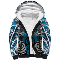 Personalised Maori Ngati Porou Sherpa Hoodie Silver Fern Kowhaiwhai Art LT01 Unisex Blue - Polynesian Pride