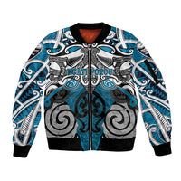 Personalised Maori Ngati Porou Sleeve Zip Bomber Jacket Silver Fern Kowhaiwhai Art LT01 Unisex Blue - Polynesian Pride
