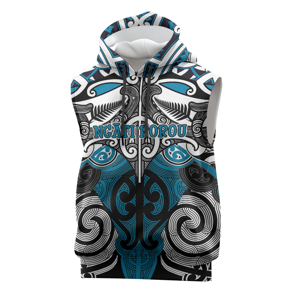 Personalised Maori Ngati Porou Sleeveless Hoodie Silver Fern Kowhaiwhai Art LT01 Blue - Polynesian Pride