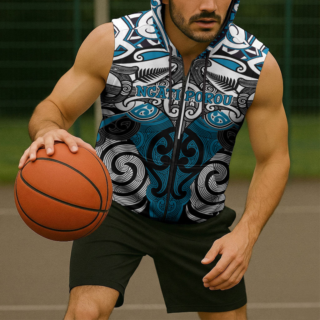 Personalised Maori Ngati Porou Sleeveless Zip Hoodie Silver Fern Kowhaiwhai Art LT01 - Polynesian Pride