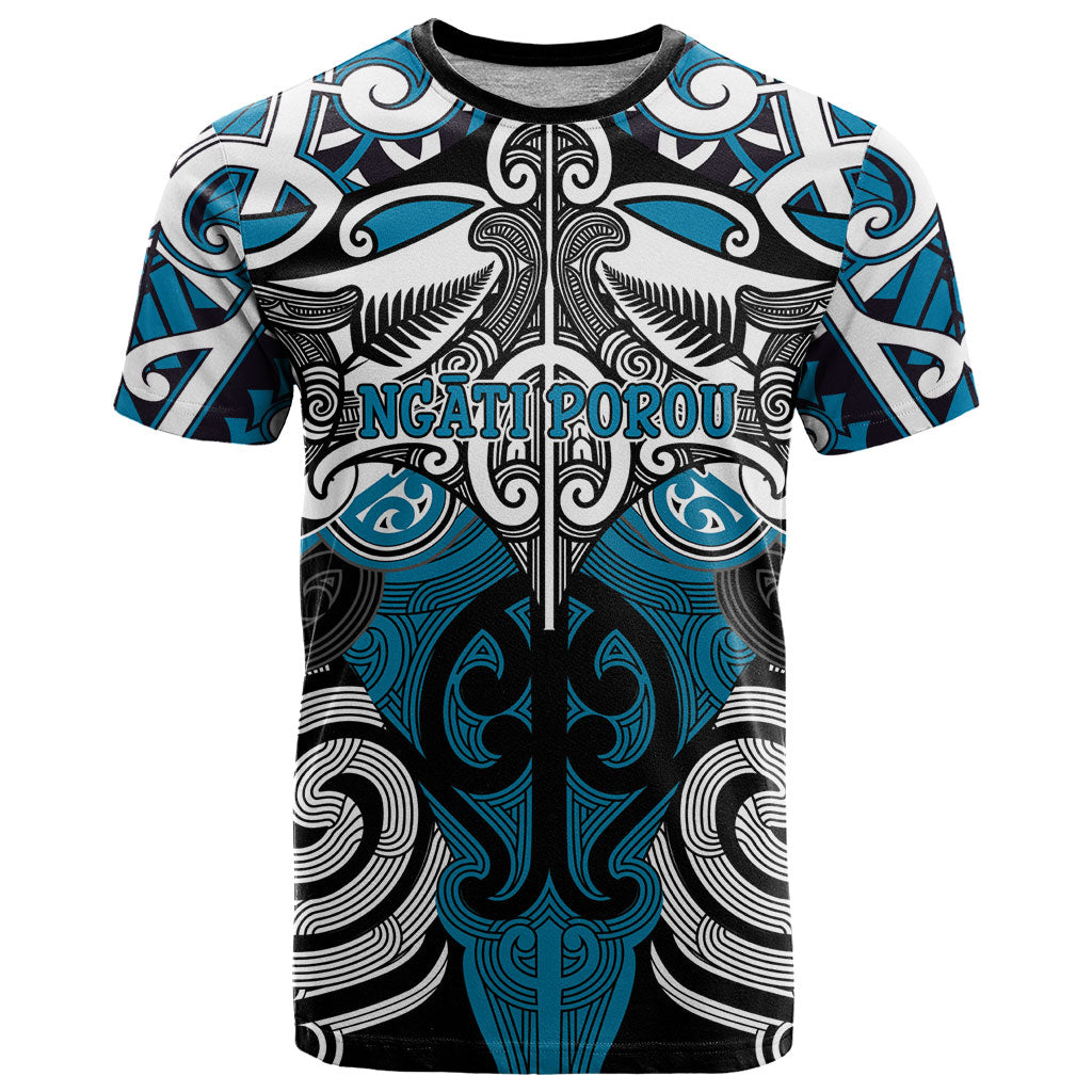 Personalised Maori Ngati Porou T Shirt Silver Fern Kowhaiwhai Art LT01 Blue - Polynesian Pride