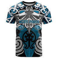 Personalised Maori Ngati Porou T Shirt Silver Fern Kowhaiwhai Art LT01 Blue - Polynesian Pride