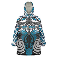 Personalised Maori Ngati Porou Wearable Blanket Hoodie Silver Fern Kowhaiwhai Art LT01 One Size Blue - Polynesian Pride