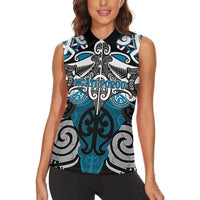 Personalised Maori Ngati Porou Women Sleeveless Polo Shirt Silver Fern Kowhaiwhai Art LT01 - Polynesian Pride