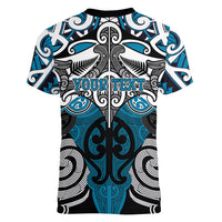 Personalised Maori Ngati Porou Women V-Neck T-Shirt Silver Fern Kowhaiwhai Art LT01 - Polynesian Pride