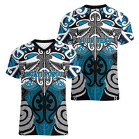 Personalised Maori Ngati Porou Women V-Neck T-Shirt Silver Fern Kowhaiwhai Art LT01 - Polynesian Pride