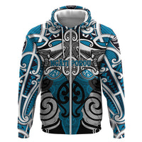 Personalised Maori Ngati Porou Zip Hoodie Silver Fern Kowhaiwhai Art LT01 Zip Hoodie Blue - Polynesian Pride