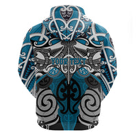 Personalised Maori Ngati Porou Zip Hoodie Silver Fern Kowhaiwhai Art LT01 - Polynesian Pride