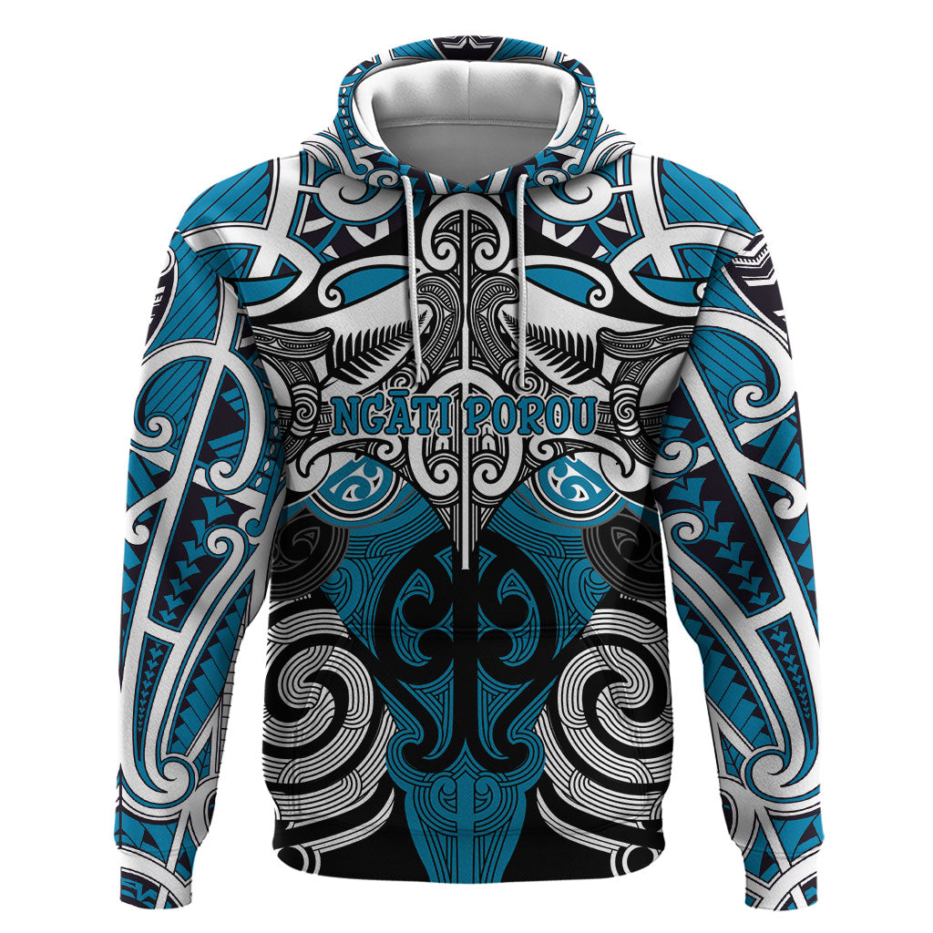 Personalised Maori Ngati Porou Zip Hoodie Silver Fern Kowhaiwhai Art LT01 Pullover Hoodie Blue - Polynesian Pride
