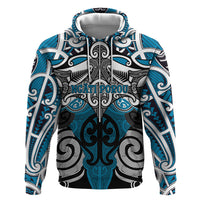 Personalised Maori Ngati Porou Zip Hoodie Silver Fern Kowhaiwhai Art LT01 Pullover Hoodie Blue - Polynesian Pride