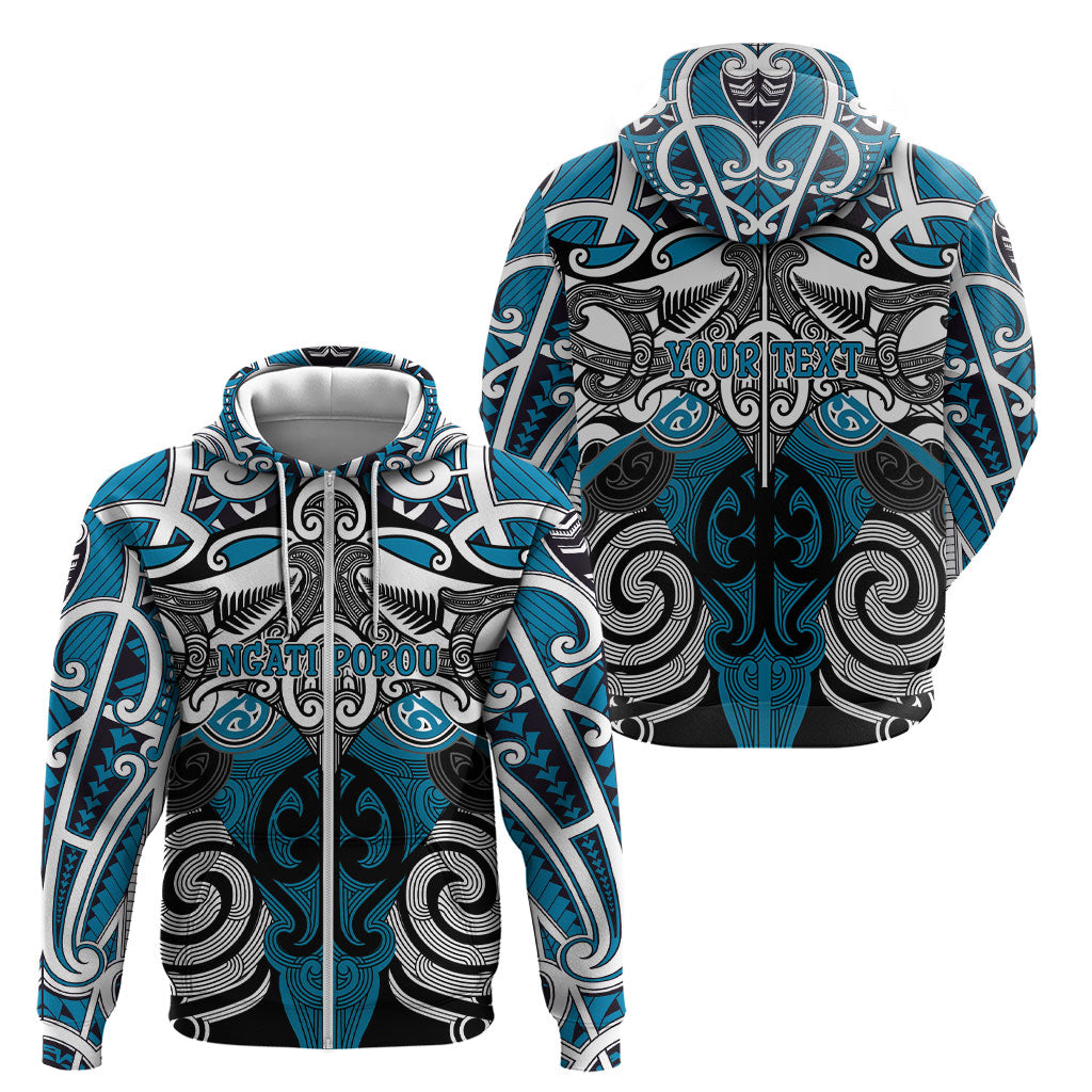 Personalised Maori Ngati Porou Zip Hoodie Silver Fern Kowhaiwhai Art LT01 - Polynesian Pride