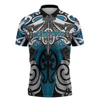 Personalised Maori Ngati Porou Zipper Polo Shirt Silver Fern Kowhaiwhai Art LT01 Blue - Polynesian Pride