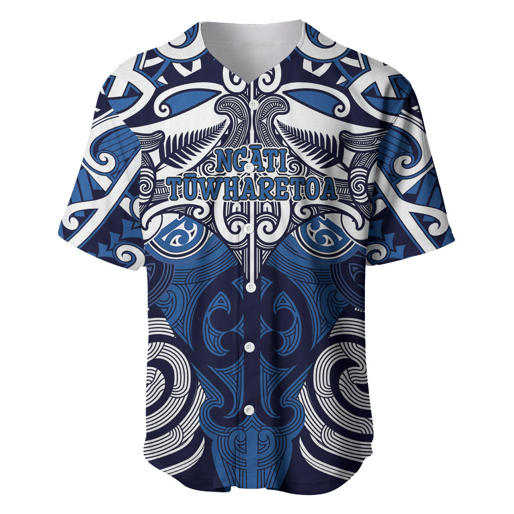 Personalised Maori Ngati Tuwharetoa Baseball Jersey Silver Fern Kowhaiwhai Art LT01 Blue - Polynesian Pride