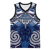 Personalised Maori Ngati Tuwharetoa Basketball Jersey Silver Fern Kowhaiwhai Art LT01 Unisex Blue - Polynesian Pride