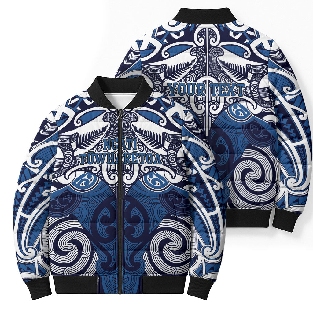 Personalised Maori Ngati Tuwharetoa Bomber Puffer Jacket Silver Fern Kowhaiwhai Art LT01 - Polynesian Pride