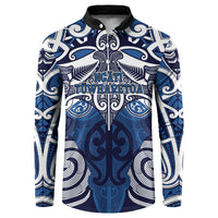 Personalised Maori Ngati Tuwharetoa Button Sweatshirt Silver Fern Kowhaiwhai Art LT01 Blue - Polynesian Pride