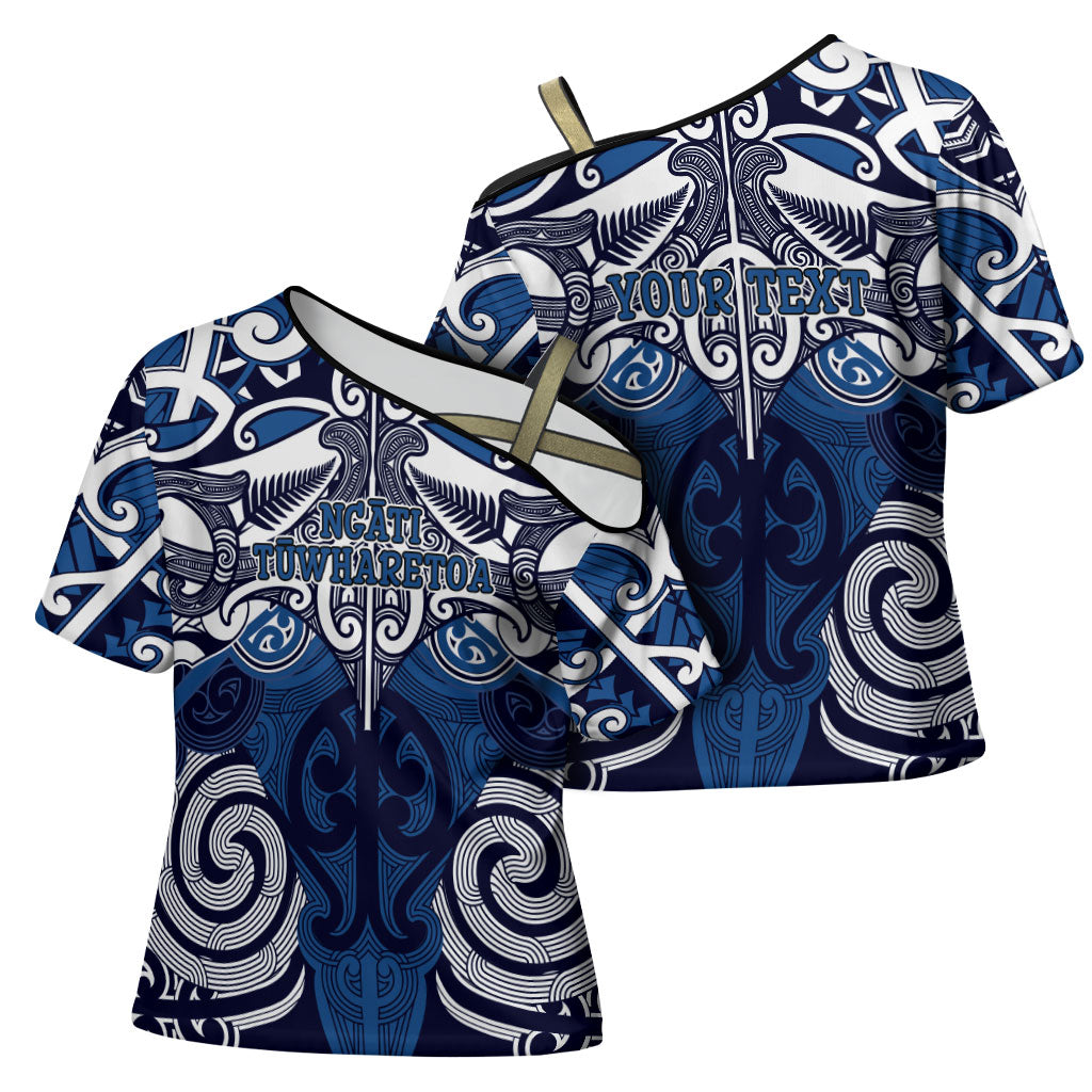 Personalised Maori Ngati Tuwharetoa Cross Shoulder Shirt Silver Fern Kowhaiwhai Art LT01 - Polynesian Pride
