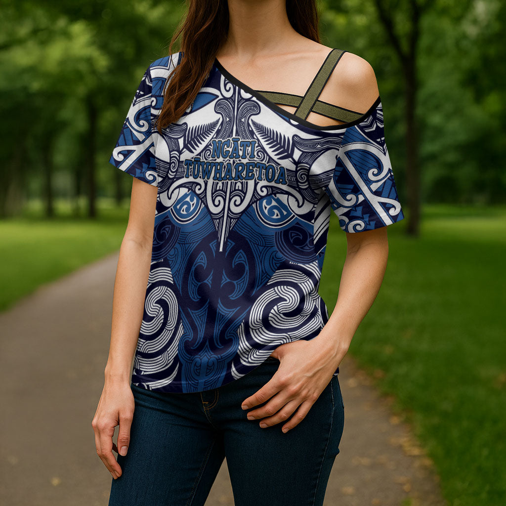 Personalised Maori Ngati Tuwharetoa Cross Shoulder Shirt Silver Fern Kowhaiwhai Art LT01 - Polynesian Pride
