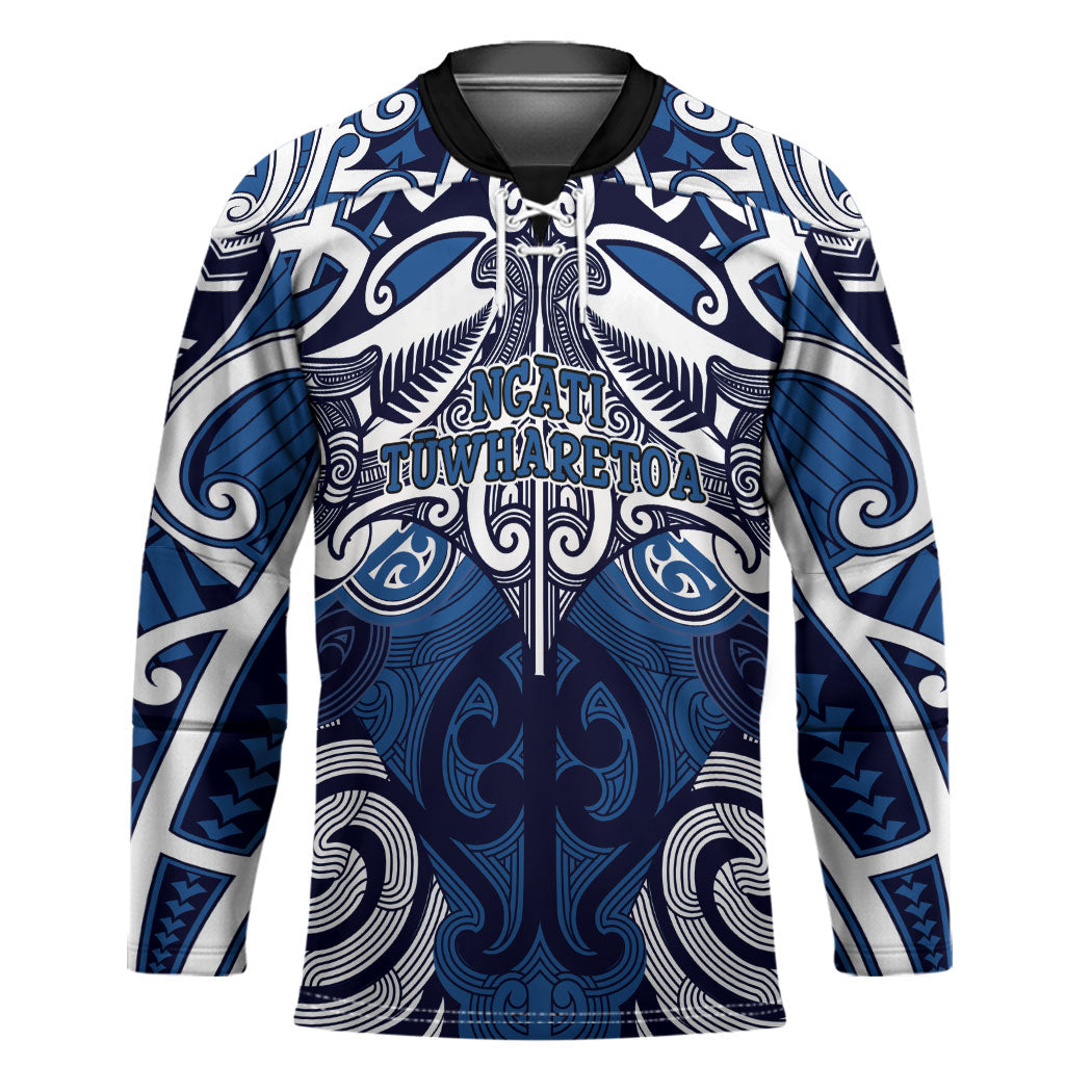 Personalised Maori Ngati Tuwharetoa Hockey Jersey Silver Fern Kowhaiwhai Art LT01 Unisex Blue - Polynesian Pride