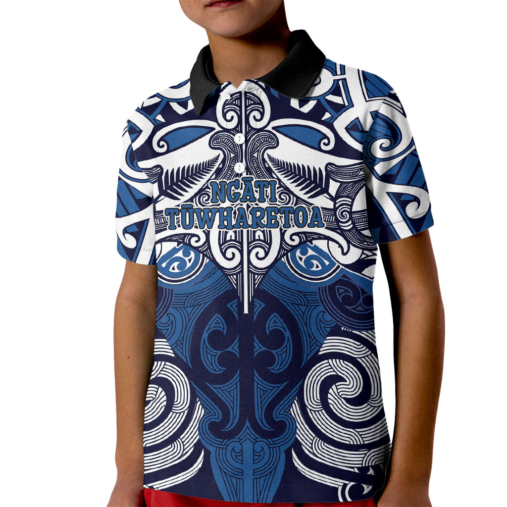 Personalised Maori Ngati Tuwharetoa Kid Polo Shirt Silver Fern Kowhaiwhai Art LT01 Kid Blue - Polynesian Pride