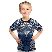 Personalised Maori Ngati Tuwharetoa Kid T Shirt Silver Fern Kowhaiwhai Art LT01 Blue - Polynesian Pride