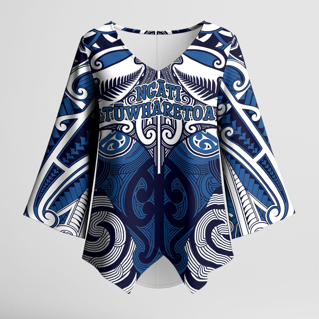 Personalised Maori Ngati Tuwharetoa Kimono Sleeve Blouse Silver Fern Kowhaiwhai Art LT01 Female Blue - Polynesian Pride