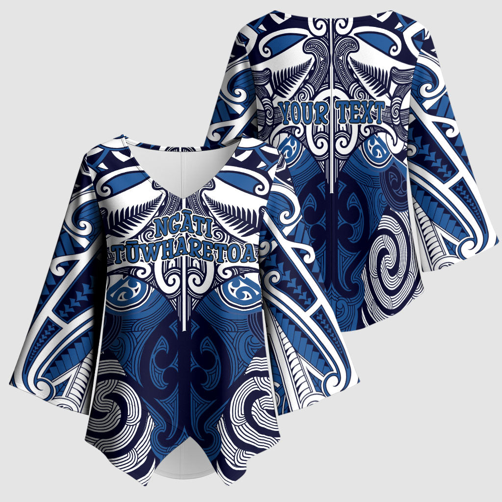 Personalised Maori Ngati Tuwharetoa Kimono Sleeve Blouse Silver Fern Kowhaiwhai Art LT01 - Polynesian Pride