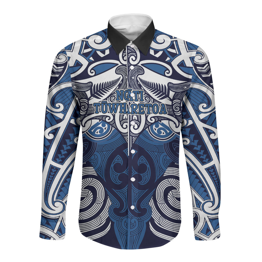 Personalised Maori Ngati Tuwharetoa Long Sleeve Button Shirt Silver Fern Kowhaiwhai Art LT01 Unisex Blue - Polynesian Pride