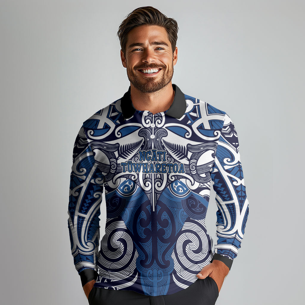 Personalised Maori Ngati Tuwharetoa Long Sleeve Polo Shirt Silver Fern Kowhaiwhai Art LT01 - Polynesian Pride