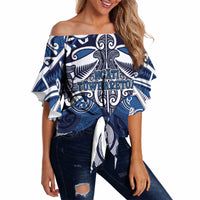 Personalised Maori Ngati Tuwharetoa Off Shoulder Wrap Waist Top Silver Fern Kowhaiwhai Art LT01 Blue - Polynesian Pride