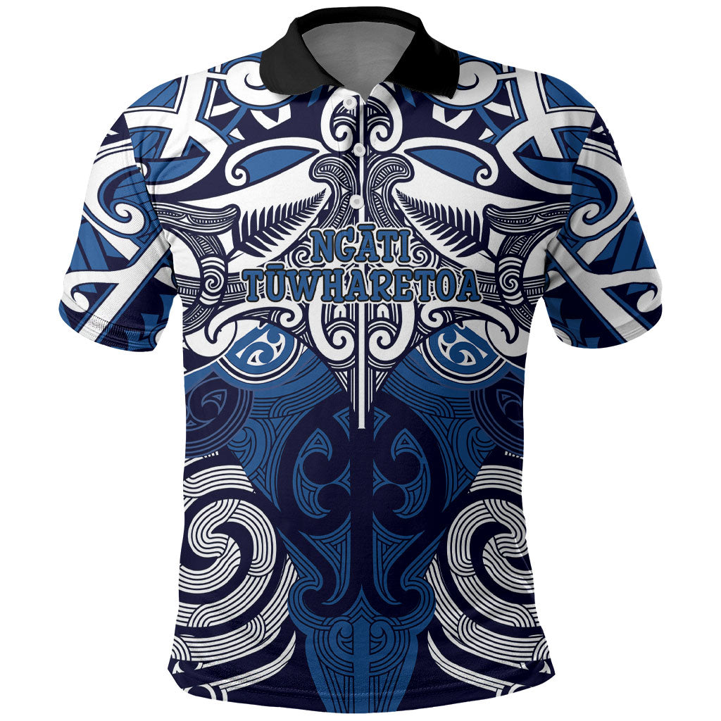 Personalised Maori Ngati Tuwharetoa Polo Shirt Silver Fern Kowhaiwhai Art LT01 Blue - Polynesian Pride
