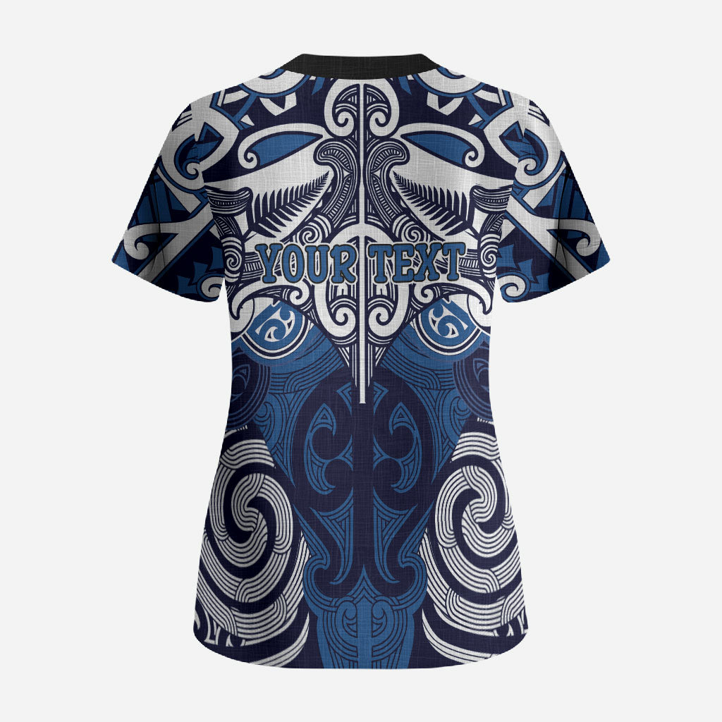 Personalised Maori Ngati Tuwharetoa Scrub Top Silver Fern Kowhaiwhai Art LT01 - Polynesian Pride