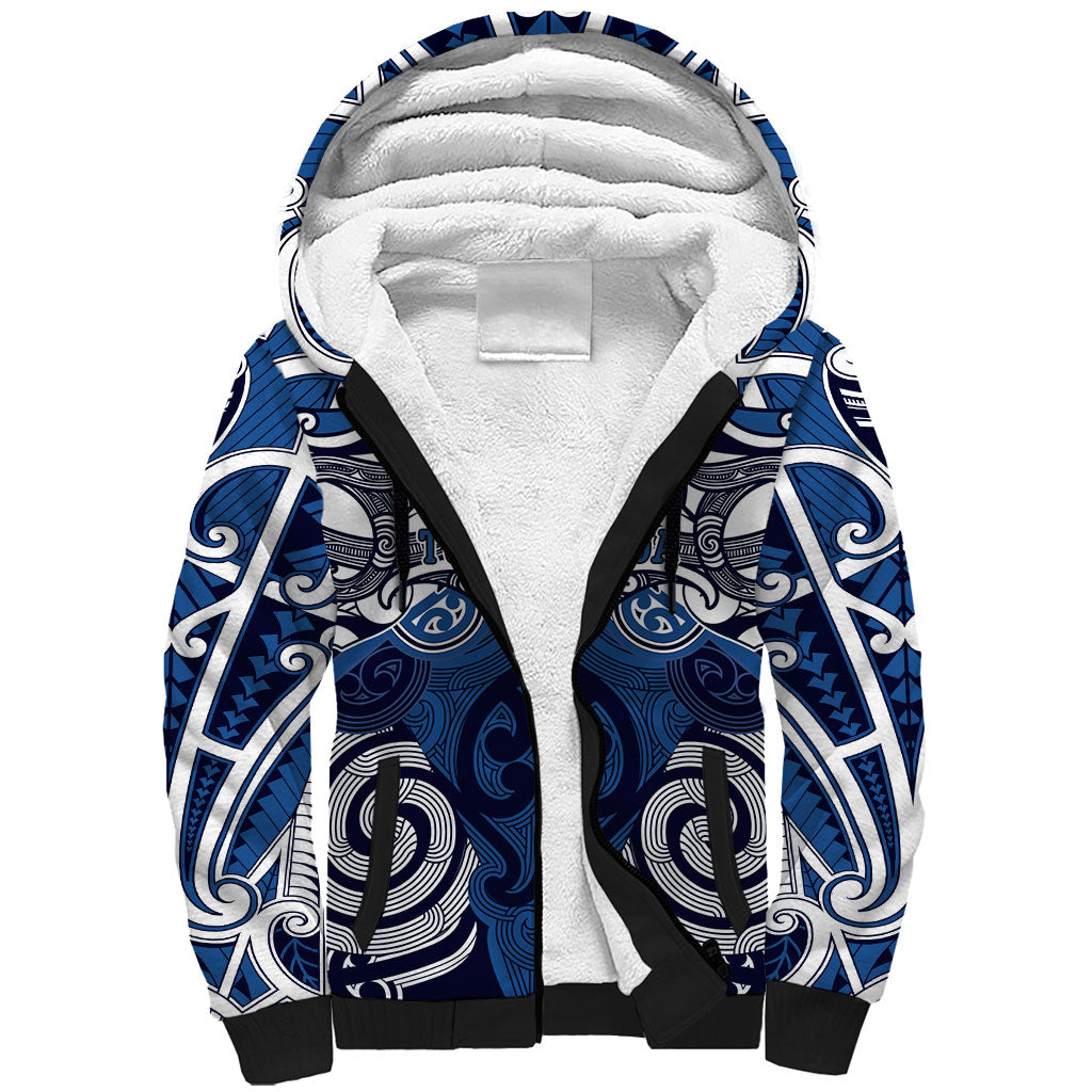 Personalised Maori Ngati Tuwharetoa Sherpa Hoodie Silver Fern Kowhaiwhai Art LT01 Unisex Blue - Polynesian Pride