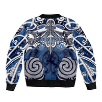 Personalised Maori Ngati Tuwharetoa Sleeve Zip Bomber Jacket Silver Fern Kowhaiwhai Art LT01 - Polynesian Pride