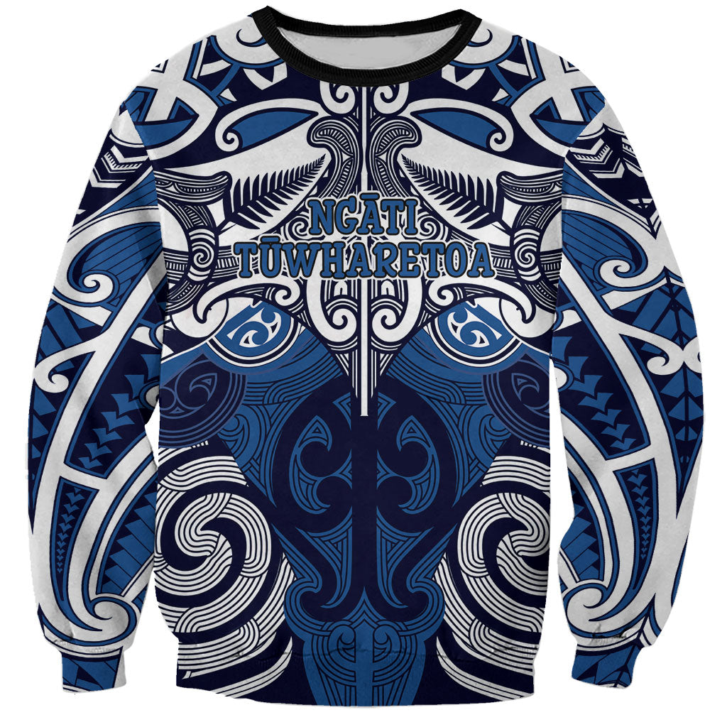 Personalised Maori Ngati Tuwharetoa Sweatshirt Silver Fern Kowhaiwhai Art LT01 Unisex Blue - Polynesian Pride