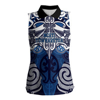 Personalised Maori Ngati Tuwharetoa Women Sleeveless Polo Shirt Silver Fern Kowhaiwhai Art LT01 Female Blue - Polynesian Pride
