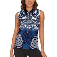 Personalised Maori Ngati Tuwharetoa Women Sleeveless Polo Shirt Silver Fern Kowhaiwhai Art LT01 - Polynesian Pride