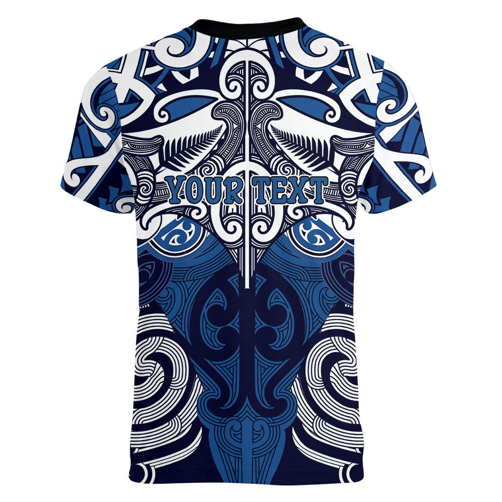 Personalised Maori Ngati Tuwharetoa Women V-Neck T-Shirt Silver Fern Kowhaiwhai Art LT01 - Polynesian Pride