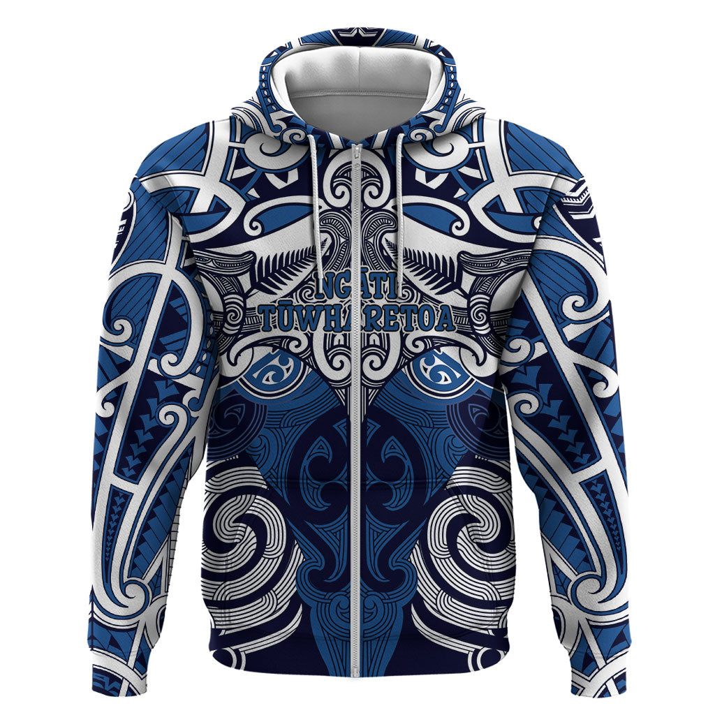 Personalised Maori Ngati Tuwharetoa Zip Hoodie Silver Fern Kowhaiwhai Art LT01 Zip Hoodie Blue - Polynesian Pride