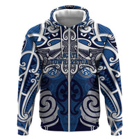Personalised Maori Ngati Tuwharetoa Zip Hoodie Silver Fern Kowhaiwhai Art LT01 Zip Hoodie Blue - Polynesian Pride