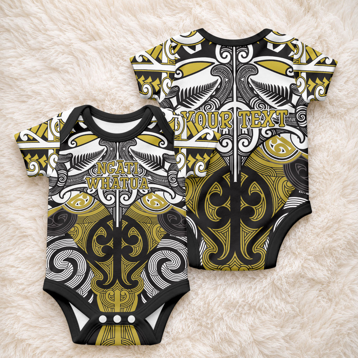 Personalised Maori Ngati Whatua Baby Onesie Silver Fern Kowhaiwhai Art