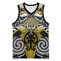 Personalised Maori Ngati Whatua Basketball Jersey Silver Fern Kowhaiwhai Art LT01 Unisex Yellow - Polynesian Pride